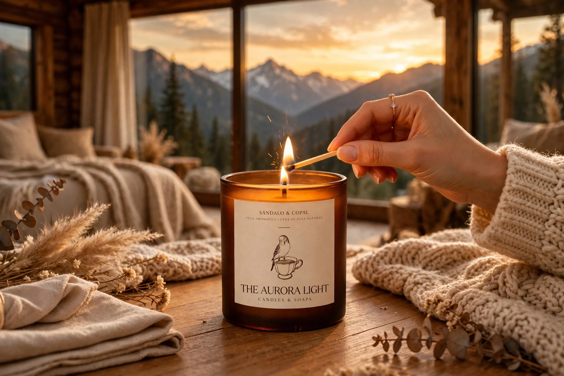 Lighting a Sándalo & Copal candle in a luxury cabin